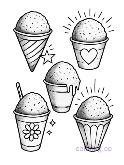 Fun Snow Cone Tattoo Flash Coloring Page for Kids