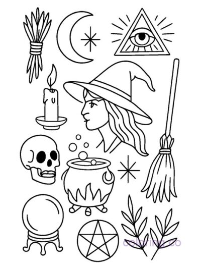 Intricate Witch Symbols Coloring Page