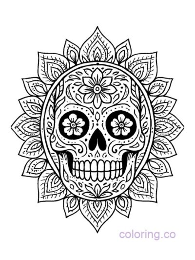 Intricate Mandala Skull Coloring Page