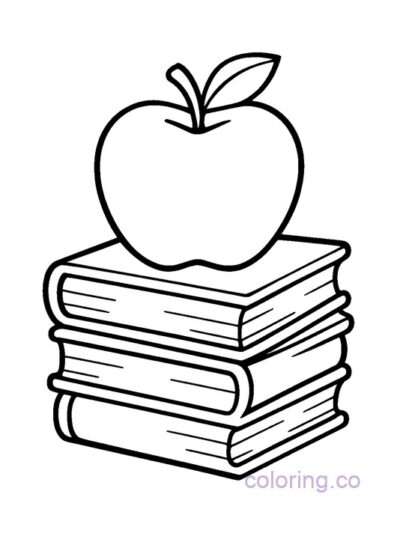 Teachers Apple and Books Coloring Page