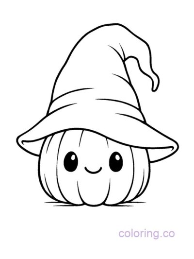 Adorable Pumpkin with Oversized Hat Coloring Page