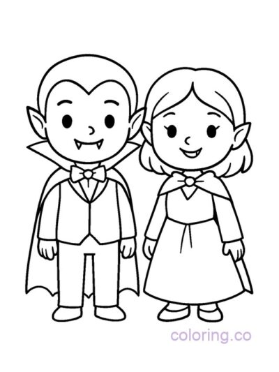 Cute Vampire Couple Coloring Page