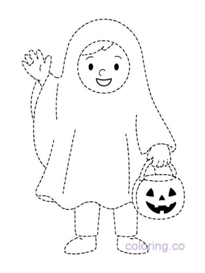 trick or treat tracing activity, halloween coloring page for preschoolers