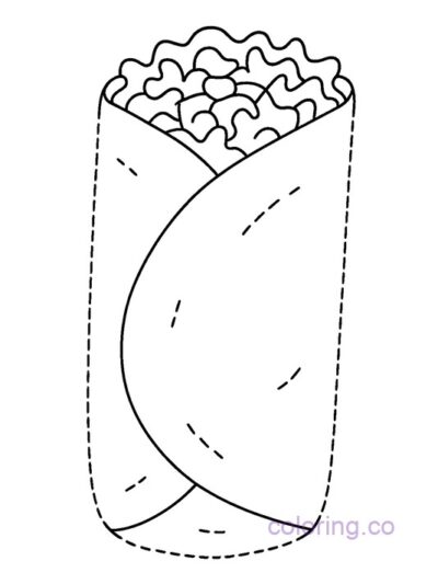 Cute Burrito Tracing Coloring Page for Preschoolers