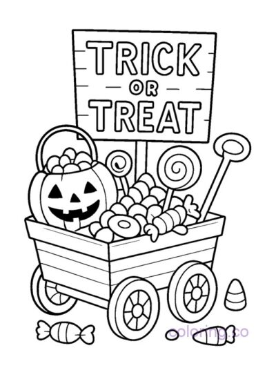 Trick-or-Treat Candy Wagon Coloring Page
