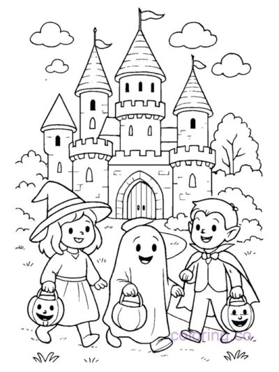 Fun Halloween Castle Adventure Coloring Page