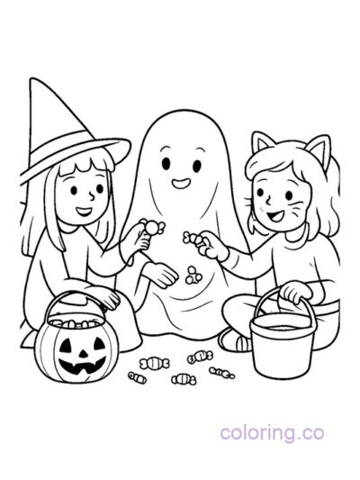 Trick-or-Treaters Candy Swap Coloring Page