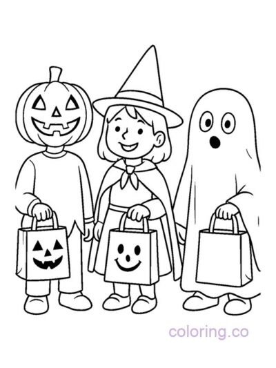 Cute Trick or Treaters Coloring Page