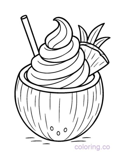 Tropical Coconut Smoothie Coloring Page for Kids