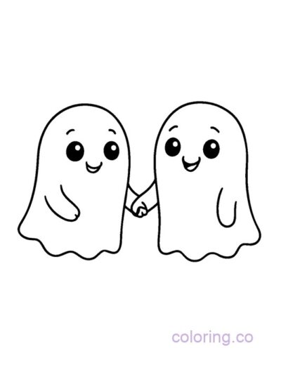 Cute Ghost Friends Coloring Page