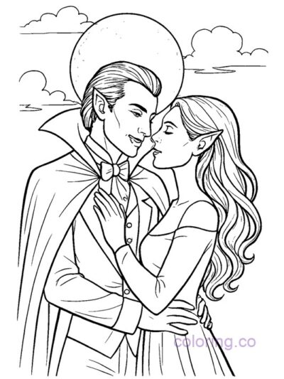 Charming Vampire Couple Coloring Page