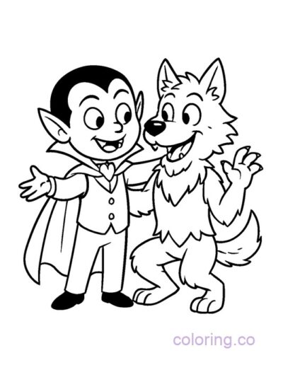 Vampire and Werewolf Friendship Coloring Page