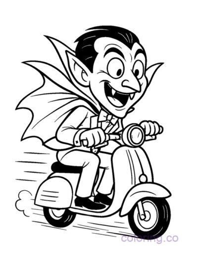 Fun Vampire on Scooter Coloring Page