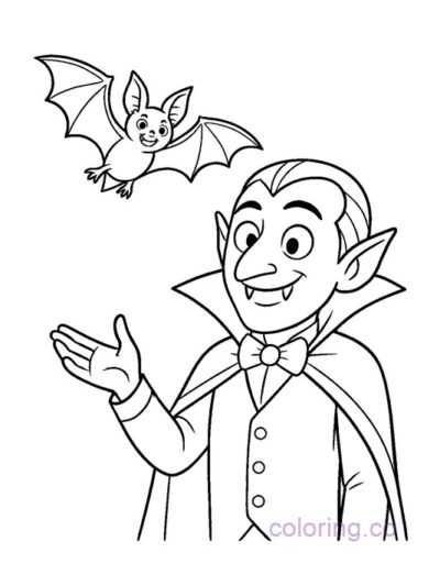 Friendly Vampire and Bat Coloring Page