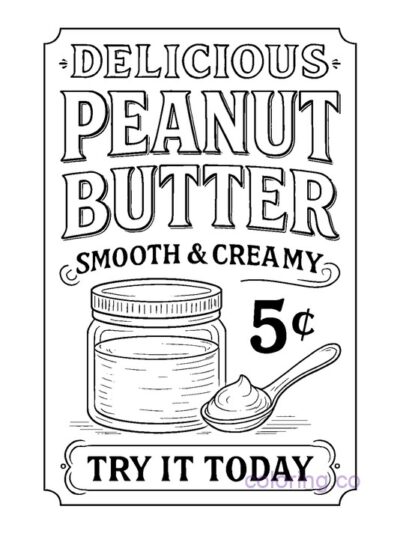 Vintage Peanut Butter Coloring Page for Adults