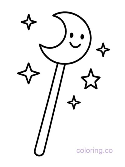 Magical Moon Wand Coloring Page