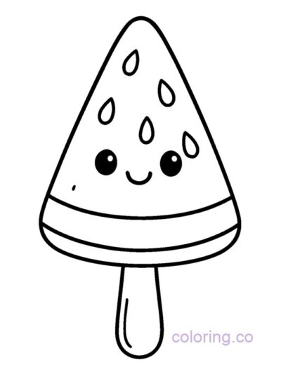 Cute Watermelon Popsicle Coloring Page for Kids