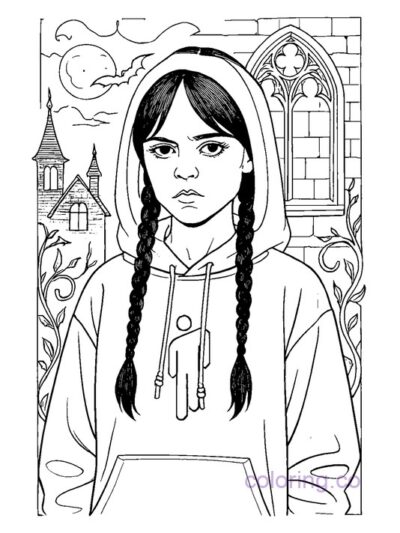 Stylish Wednesday Addams Coloring Page