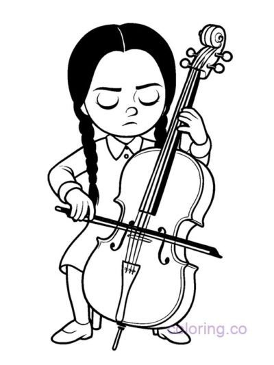 Wednesday Addams Cello Coloring Page