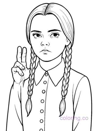 Cute Wednesday Addams and Thing Coloring Page