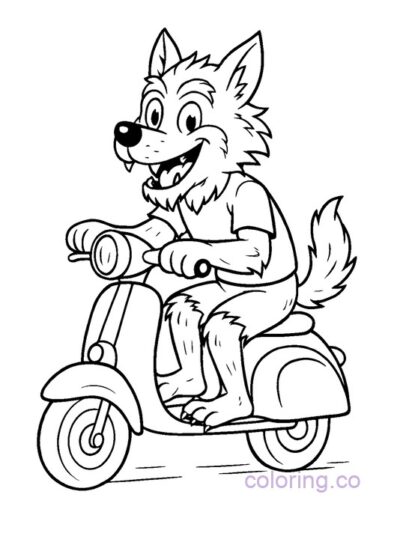 Cute Werewolf Riding a Scooter Coloring Page