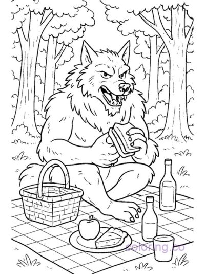 Werewolf Forest Picnic Coloring Page