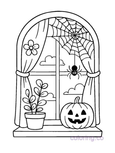 Whimsical Halloween Window Coloring Page