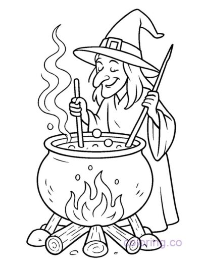 Witch Brewing Potion Coloring Page