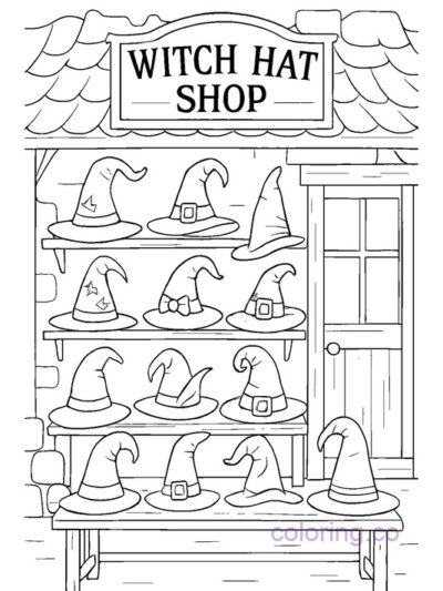 Enchanting Witch Hat Shop Coloring Page