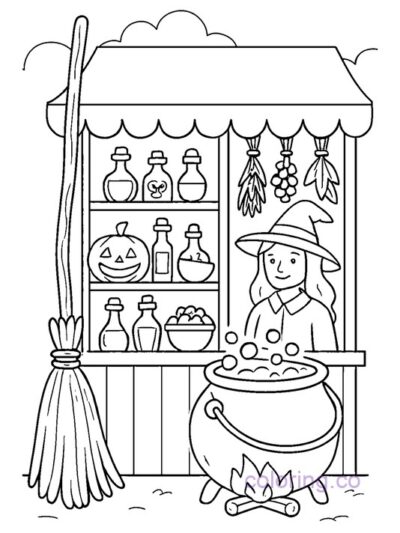 Witch Market Stall Coloring Page