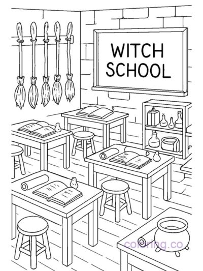 Witch School Classroom Coloring Page