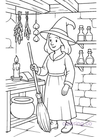 Witch's Broom Workshop Coloring Page