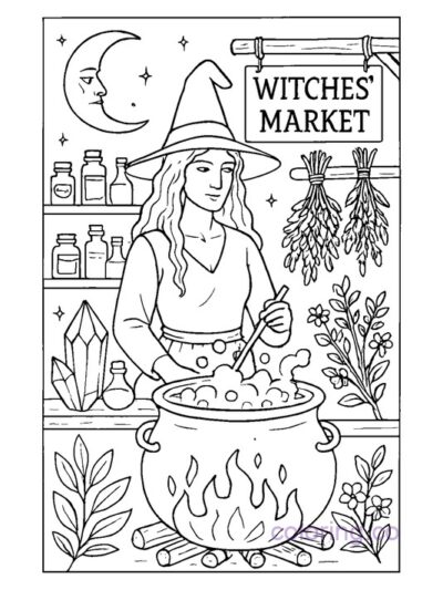 Witch's Market Tarot Coloring Page