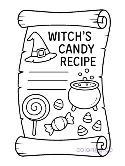 Fun Witch's Candy Recipe Coloring Page