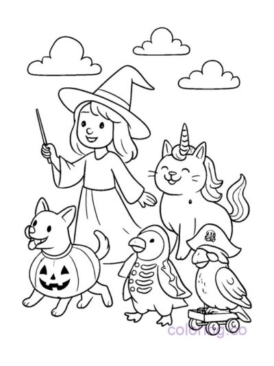 Witch's Pet Parade Coloring Page