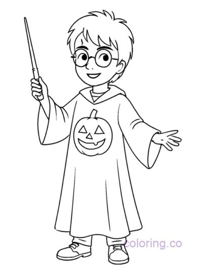 Wizard in Halloween Robe Coloring Page