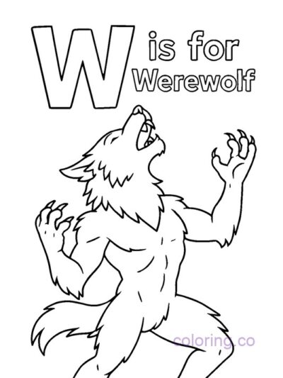Fun Alphabet Coloring Page: W is for Werewolf