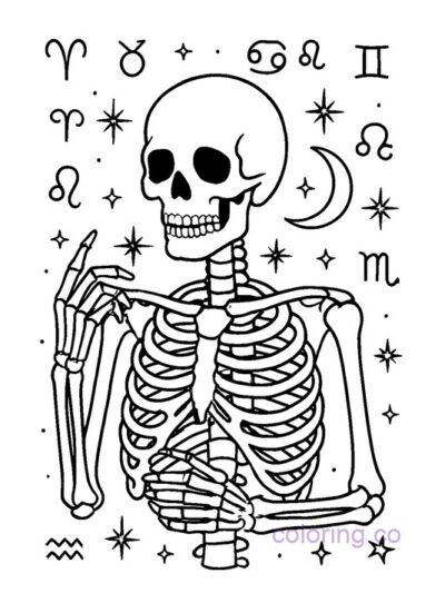 Intricate Zodiac Skeleton Coloring Page