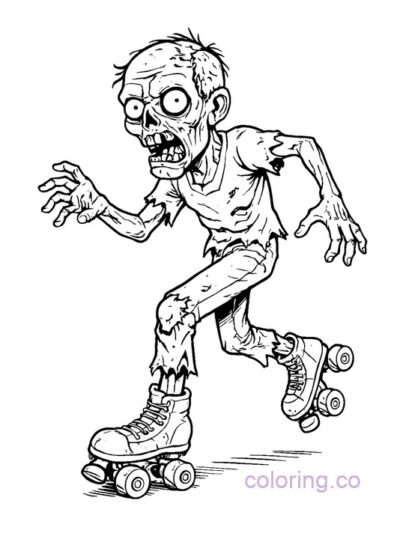 Zombie on Roller Skates Coloring Page