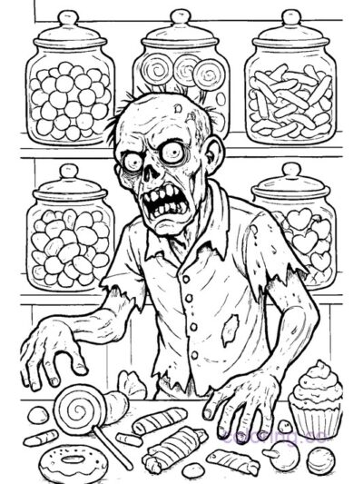 Zombie Adventure in Candy Store Coloring Page