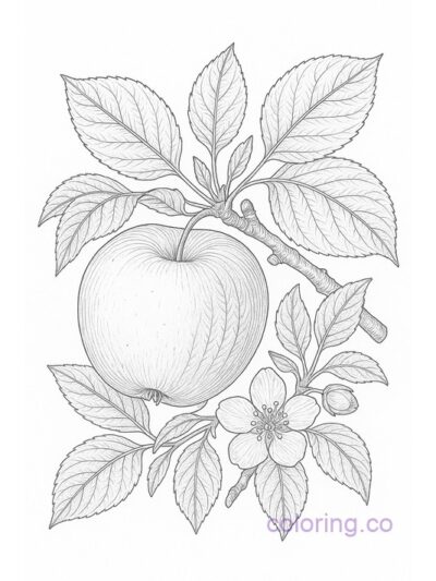 Realistic Apple Botanical Coloring Page