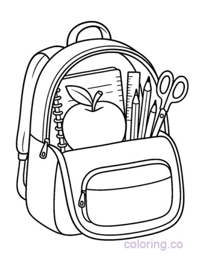 Back-to-School Apple in Backpack Coloring Page