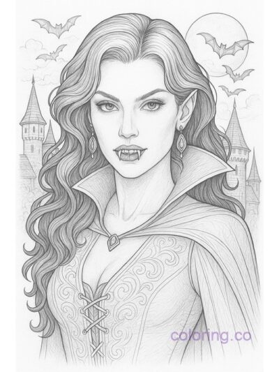 Elegant Female Vampire Coloring Page