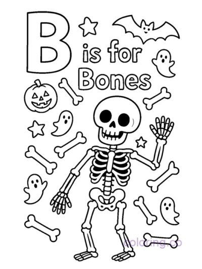 B is for Bones Halloween Skeleton Coloring Page