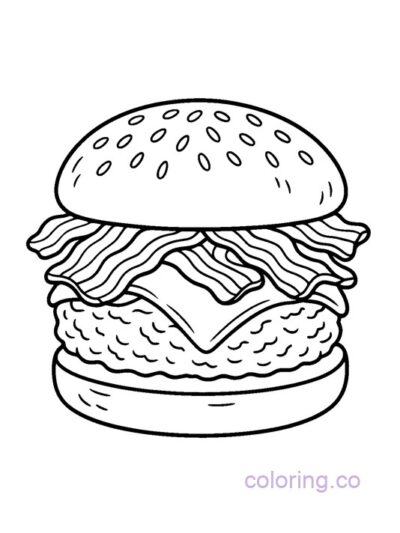 Fun Bacon Burger Coloring Page for Kids and Teens