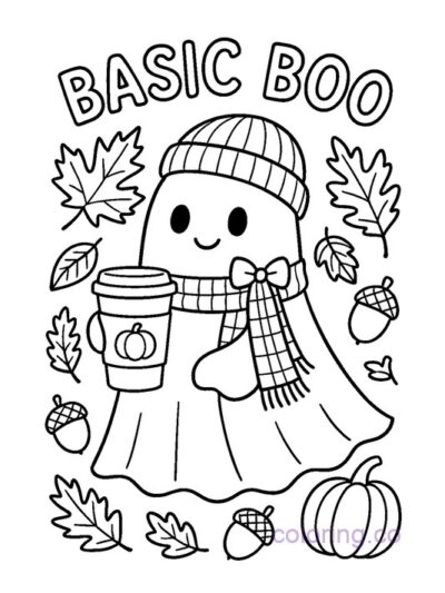 Cute Ghost Fall Scene Coloring Page
