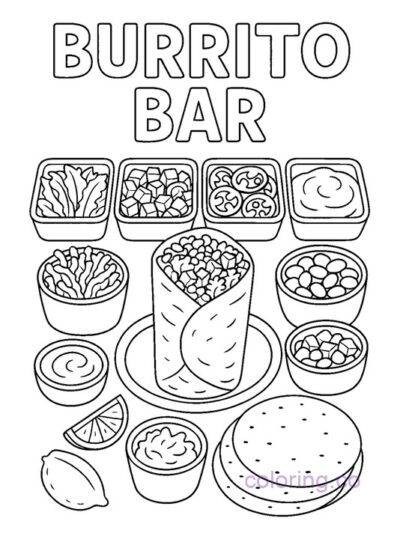 Burrito Bar Scene Coloring Page for Kids and Teens