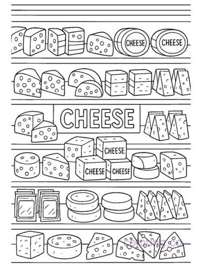 Cheese Aisle Display Coloring Page for Kids