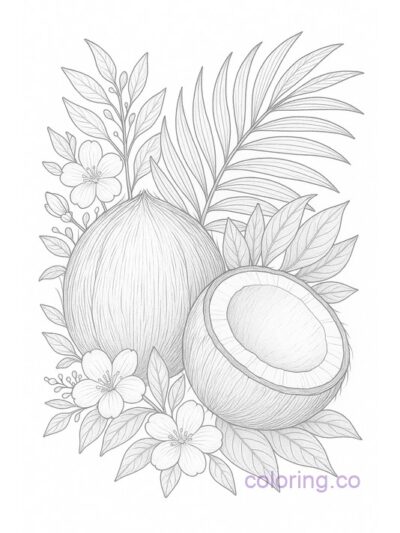 Intricate Coconut Botanical Coloring Page for Adults