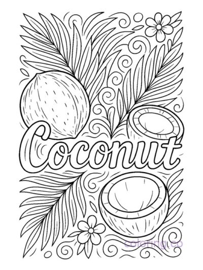 Coconut Theme Coloring Page for Teens and Adults